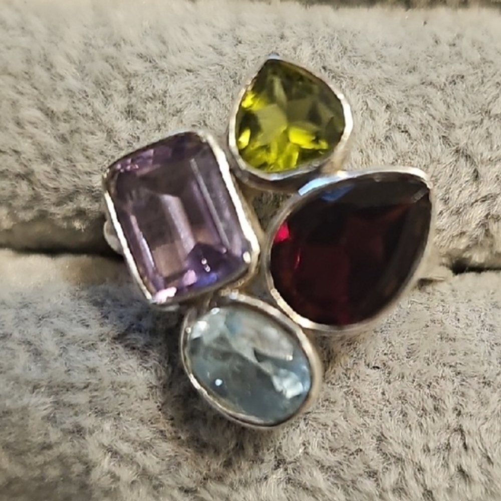 Stunning Multi-Gemstone Silver Ring